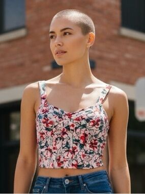 Japna Pink Floral Crop Tank Top